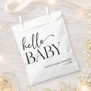 Black White Minimalist Hello Baby Baby Shower Favour Bags