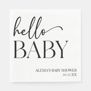 Black White Minimalist Hello Baby Baby Shower Napkin