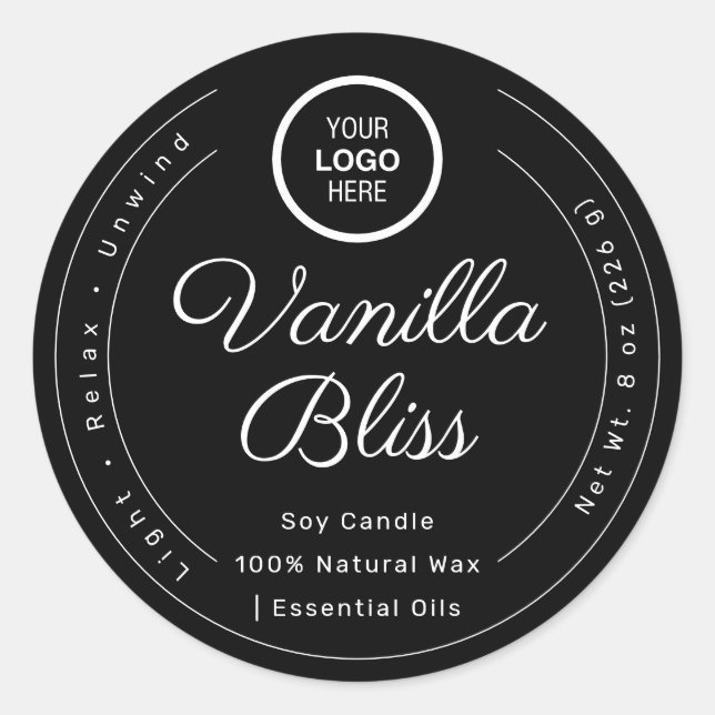 Black White Minimalist Label Handmade Soy Candles (Front)