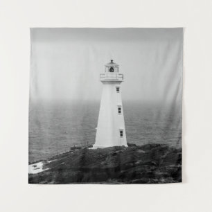 Black White Minimalist Lighthouse Tapestry