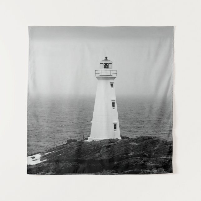 Black White Minimalist Lighthouse Tapestry (Front)