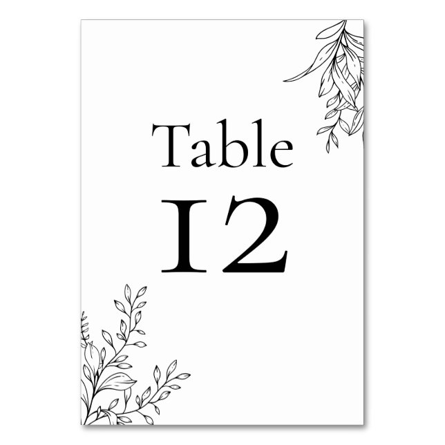 Black & White Minimalist Line Art Wedding Table Number (Front)