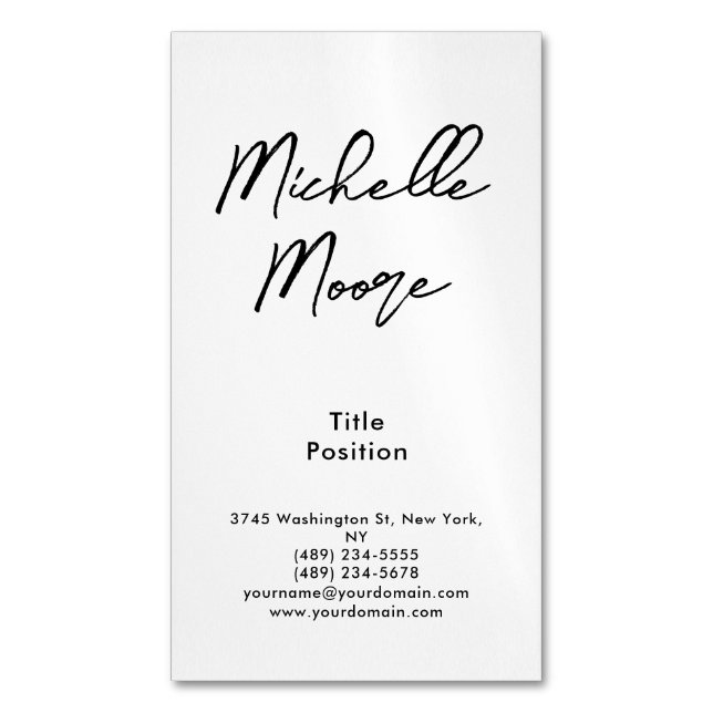 Black & White Minimalist Magnetic Business Card (Front Vertical)