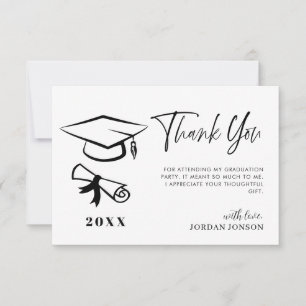 Black White Minimalist Modern Graduation Thank You Card