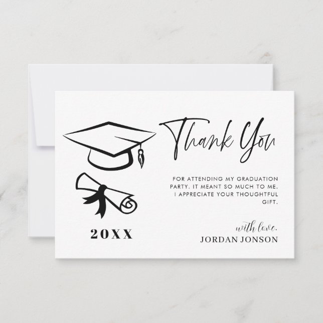 Black White Minimalist Modern Graduation Thank You Card (Front)