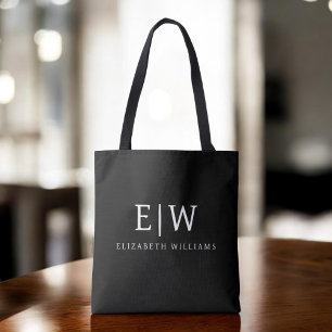 Black White Minimalist Modern Monogram Elegant Tote Bag