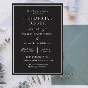Black White Minimalist Modern Rehearsal Dinner Invitation