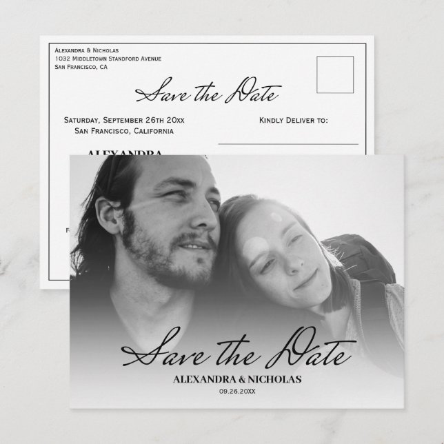Black White Minimalist Modern Save the Date Photo Announcement Postcard (Front/Back)