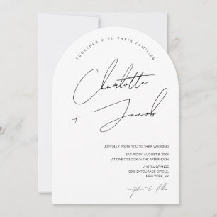 Black white Minimalist Modern Script Arch Wedding Invitation