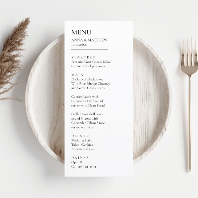 Black & White Minimalist Modern Simple Wedding Menu (simple wedding menu black and white)