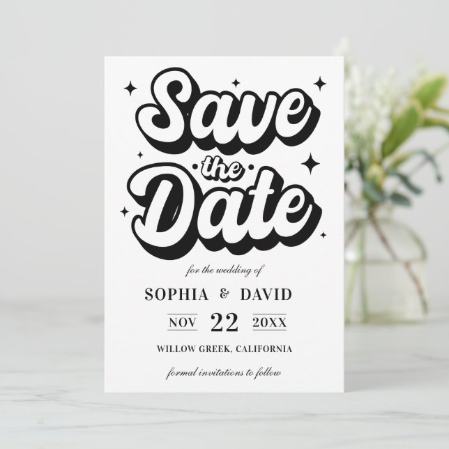 Black & White Minimalist Modern Wedding Save The Date (Standing Front)