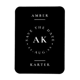 Black & White Minimalist Monogram Save the Date Magnet