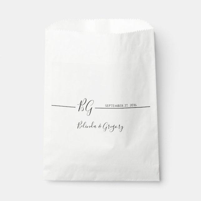 Black & White Minimalist Monogram Wedding Favour Bags (Front)