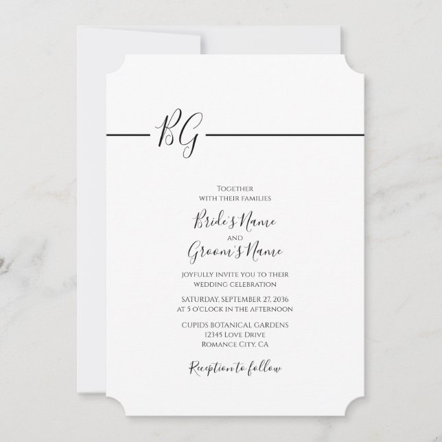 Black & White Minimalist Monogram Wedding Invitation (Front)