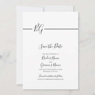 Black & White Minimalist Monogram Wedding Save The Date
