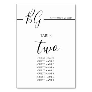 Black & White Minimalist Monogram Wedding Table Number