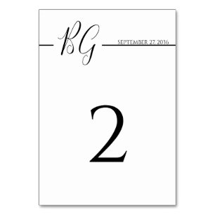 Black & White Minimalist Monogram Wedding Table Number