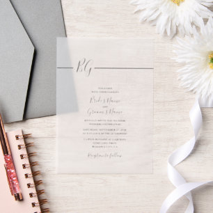 Black & White Minimalist Monogram Wedding Vellum Invitations