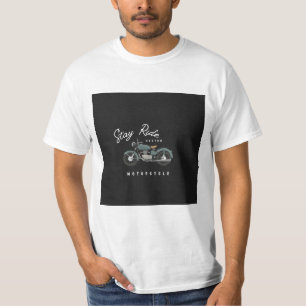 Black White Minimalist Motorcycle Typography T-Shirt