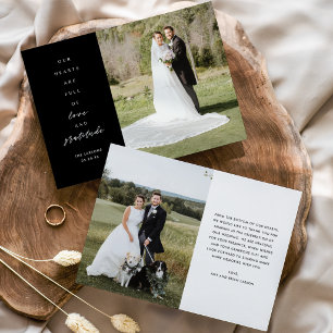 Black White Minimalist Multi Photo Wedding Thank You Card