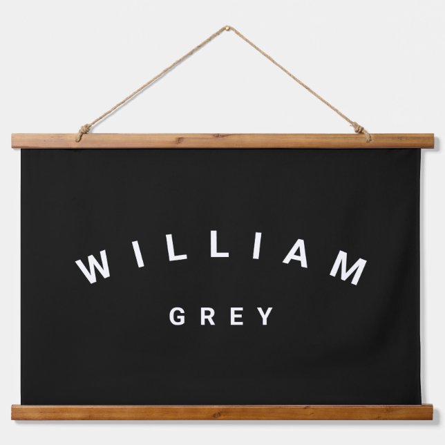 Black/White Minimalist Name Nursery Decor Hanging Tapestry (Front)