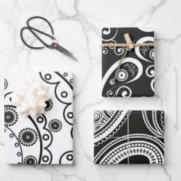 Black White Minimalist Paisley Wrapping Paper Sheet