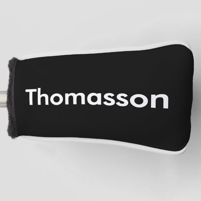 Black White Minimalist Personalised Family Name Golf Head Cover (Front)