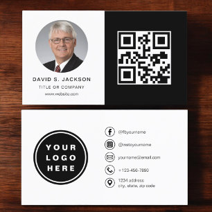 Black White Minimalist Photo QR Code Social Media Business Card