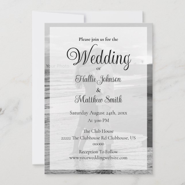 Black & White Minimalist Photo Wedding Invitation (Front)