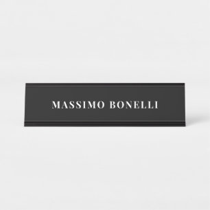 Black & White Minimalist Plain Modern Desk Name Plate