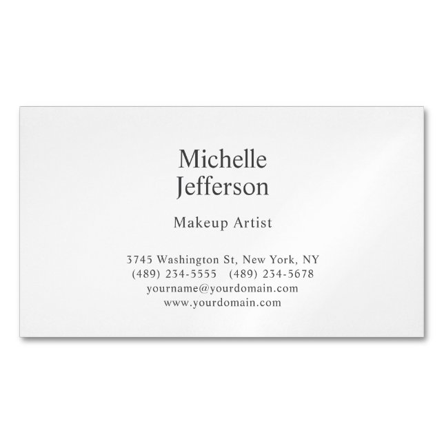 Black & White Minimalist Plain Modern Magnetic Business Card (Front)