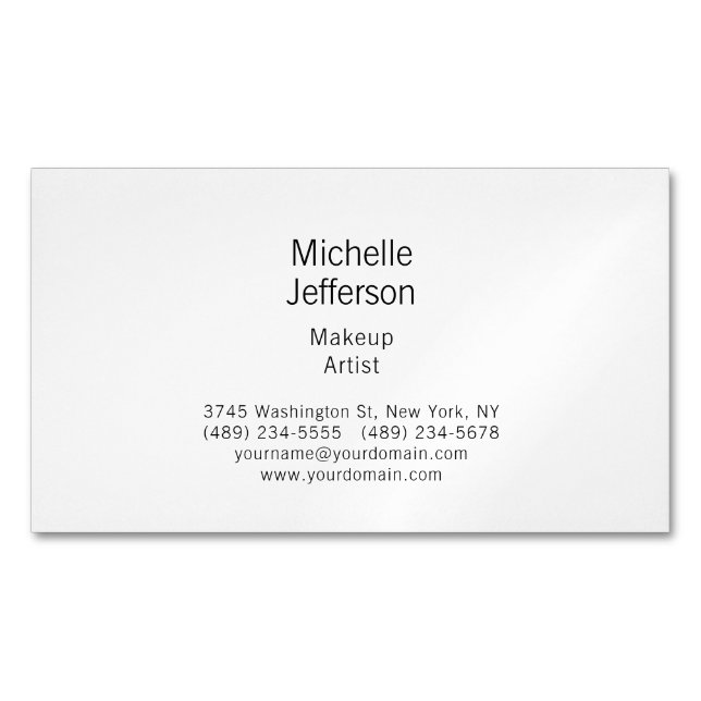 Black & White Minimalist Plain Modern Magnetic Business Card (Front)