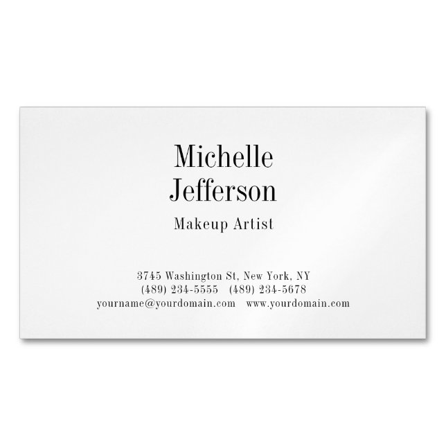 Black & White Minimalist Plain Modern Magnetic Business Card (Front)