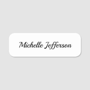 Black & White Minimalist Plain Modern Name Tag