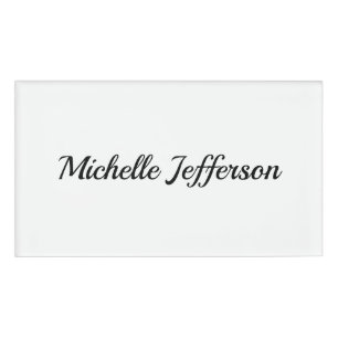 Black & White Minimalist Plain Modern Name Tag