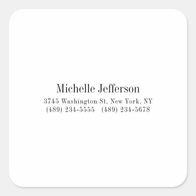 Black & White Minimalist Plain Modern Square Sticker (Front)