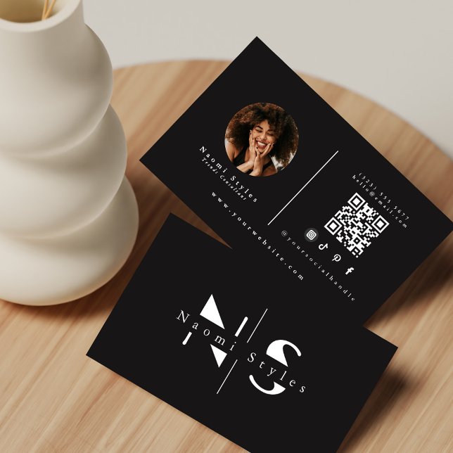Black/White Minimalist QR Code Professional Photo Business Card (Creator Uploaded)