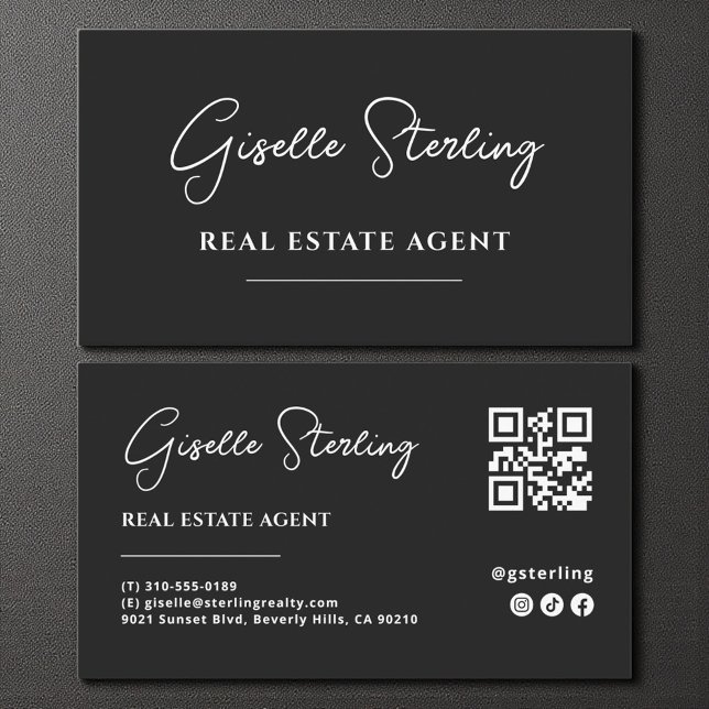Black & White Minimalist Real Estate Agent QR Code Business Card (Creator Uploaded)