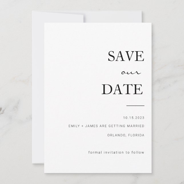 Black + White Minimalist Save Our Date Invitation (Front)