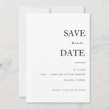 Black + White Minimalist Save Our Date