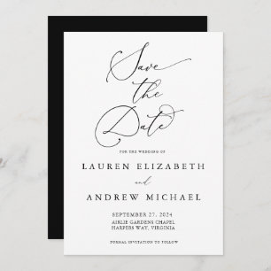 Black & White Minimalist Save the Date Invitation