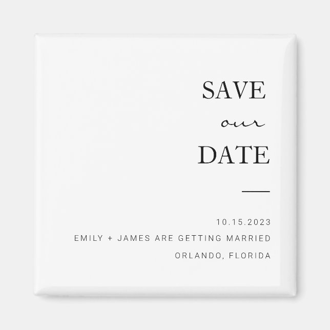 Black + White Minimalist Save The Date Magnet (Front)