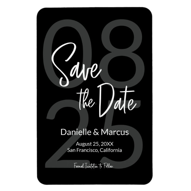 Black White Minimalist Save the Date Typography  Magnet (Vertical)