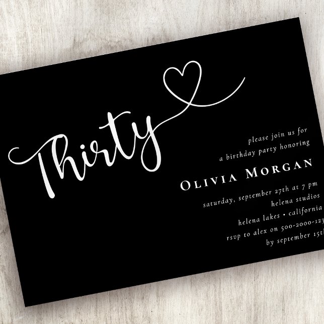 Black White Minimalist Script 30th Birthday Invitation (Creator Uploaded)