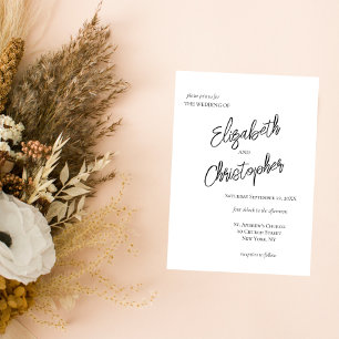 Black White Minimalist Script Calligraphy Wedding Invitation