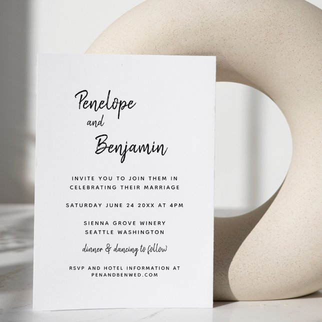 Black White Minimalist Script Modern Wedding Names Invitation (Creator Uploaded)
