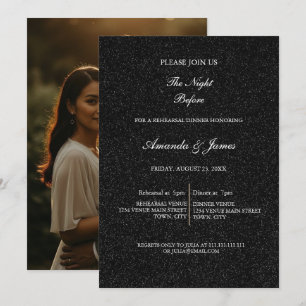 Black White Minimalist Script Rehearsal Dinner Invitation