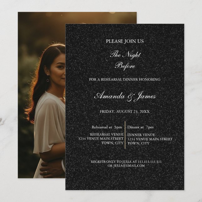 Black White Minimalist Script Rehearsal Dinner  Invitation (Front/Back)