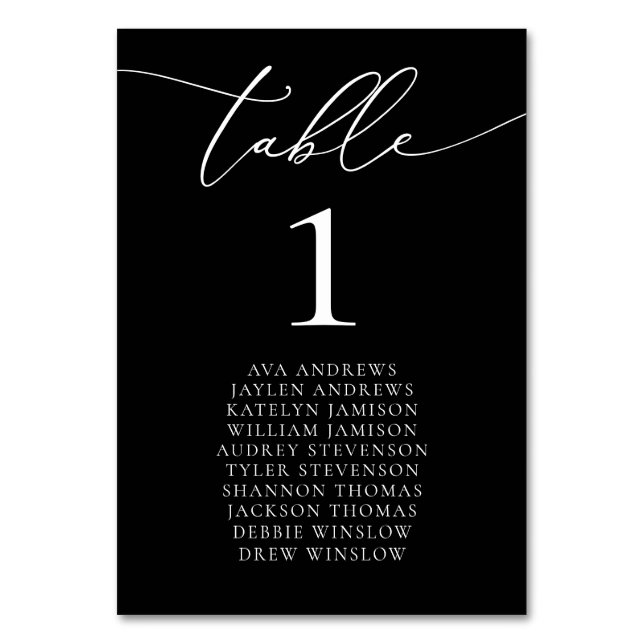 Black & White Minimalist Seating Table Number (Front)