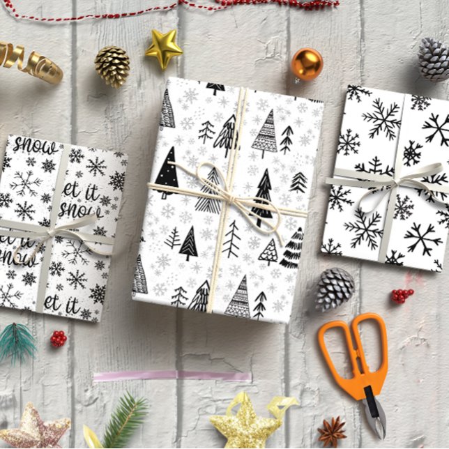 Black & White Minimalist set of 3  Wrapping Paper Sheet (Black & White Minimalist set of 3 Wrapping Paper Sheet)